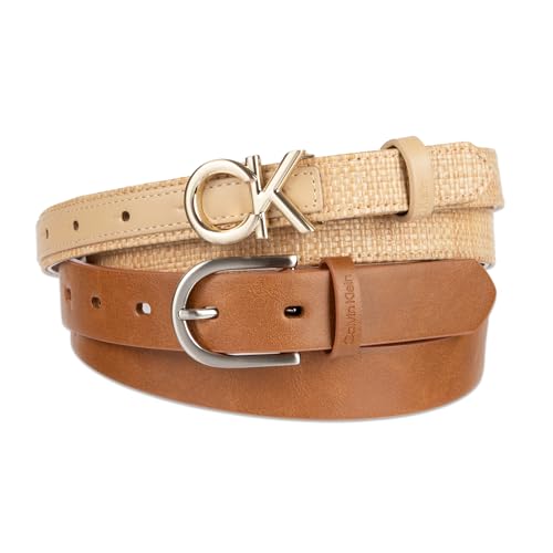 Calvin Klein Women's 2-Pack Skinny Fashion Belt Set, Assorted, Medium