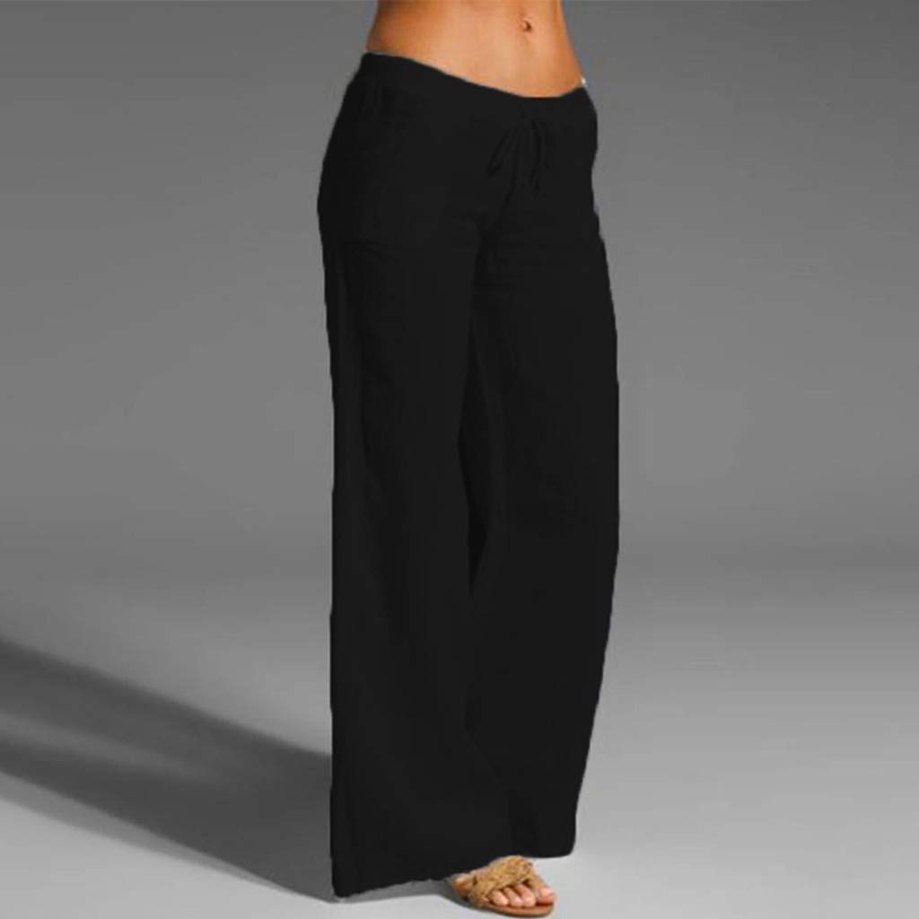 Damen Sommerhose Leinen Leicht Freizeithose Frauen Straight Weite Beine Hose Leinenhose Lange Loose Beach Pants Mädchen Strandhose Fit Hosen Lässige Stoffhose Jogginghose Yogahose, Z1-schwarz