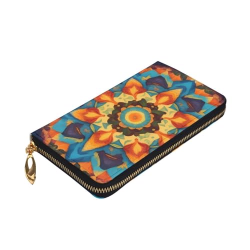Kaleidoscope Mandala Prints Leather Long Clutch Wallet for Fashionable Girls and Women - Durable, Stylish, and Functional, Black, One Size3