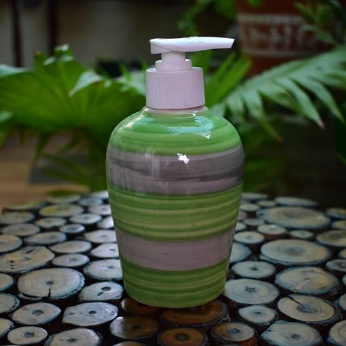 Image of Ceramic Liquid Soap Dispenser, 300 ml, Forest Green | Refillable Pump Bottle for Hand Wash, Lotion, Shampoo & Kitchen Use, 2 Pieces