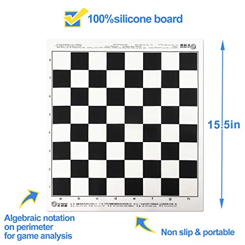 At Mouse The Original 100% Silicone Chess Board With Tournament Roll Up Silicone Chess Mat 17.9 Inches (45.5 Cm) *17.3(44Cm)*0.047Inch(1.2Mm) #TOP1