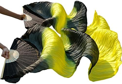 WTQZFRNSB Real Silk Belly Dance Fan, Chinese Dance Fan Veil, Silk Belly Dance Fan,National Dance Dancing,1 Pair Handmade Dyed Silk Dance Veils Silk Fans/13199