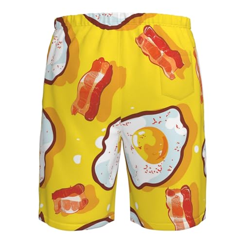 Men's Quick Dry Swim Shorts Fried Eggs and Bacon Food Cartoon Cute Yellow Beach Trunks with Pockets 5