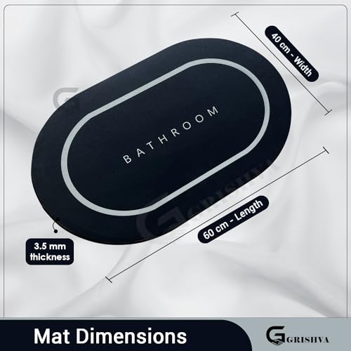 Image of GRISHVA Rubber 3.5mm Anti-Skid Water Soaking Bathroom Print Door Mat, Water Absorbent Mat (40x60cm) Black, Oval