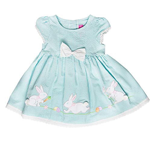 Good Lad Toddler Thru 4/6X Girls Turquoise Seersucker Dress with Bunny Appliques (2T)