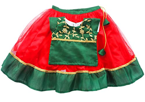 Image of Stanwells Kids Girls Pea Green & Red Lehenga Choli Set | Net Embroidered Ethnic Dress | Traditional South Indian Pattu Pavadai (3-6 Months)