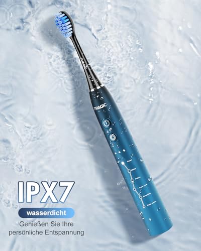 Elektrische Zahnbürste, Schallzahnbürste, Zahnbürste Elektrisch Mit 6 Modi 3 Intensitäten, 40000VPM, IPX7, Zahnbürste Mit 90 Tagen Akkulaufzeit Und Timer, Reisezahnbürste, Blau – Bild 7