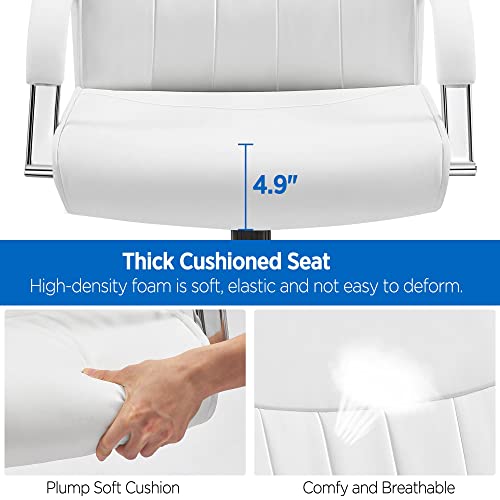 Topeakmart Executive Managerial Task Chair Office Desk Chair Swivel Rolling Chair Pu Leather Ergonomic Desk Chair Height Adjustable Big And Tall Computer Chair With Armrest，White #TOP6