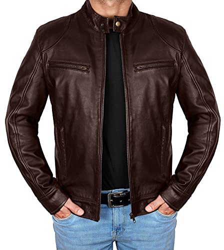 Image of Men's Vintage Genuine Lambskin Leather Biker Jacket - Motorcycle Leather Jacket for Men