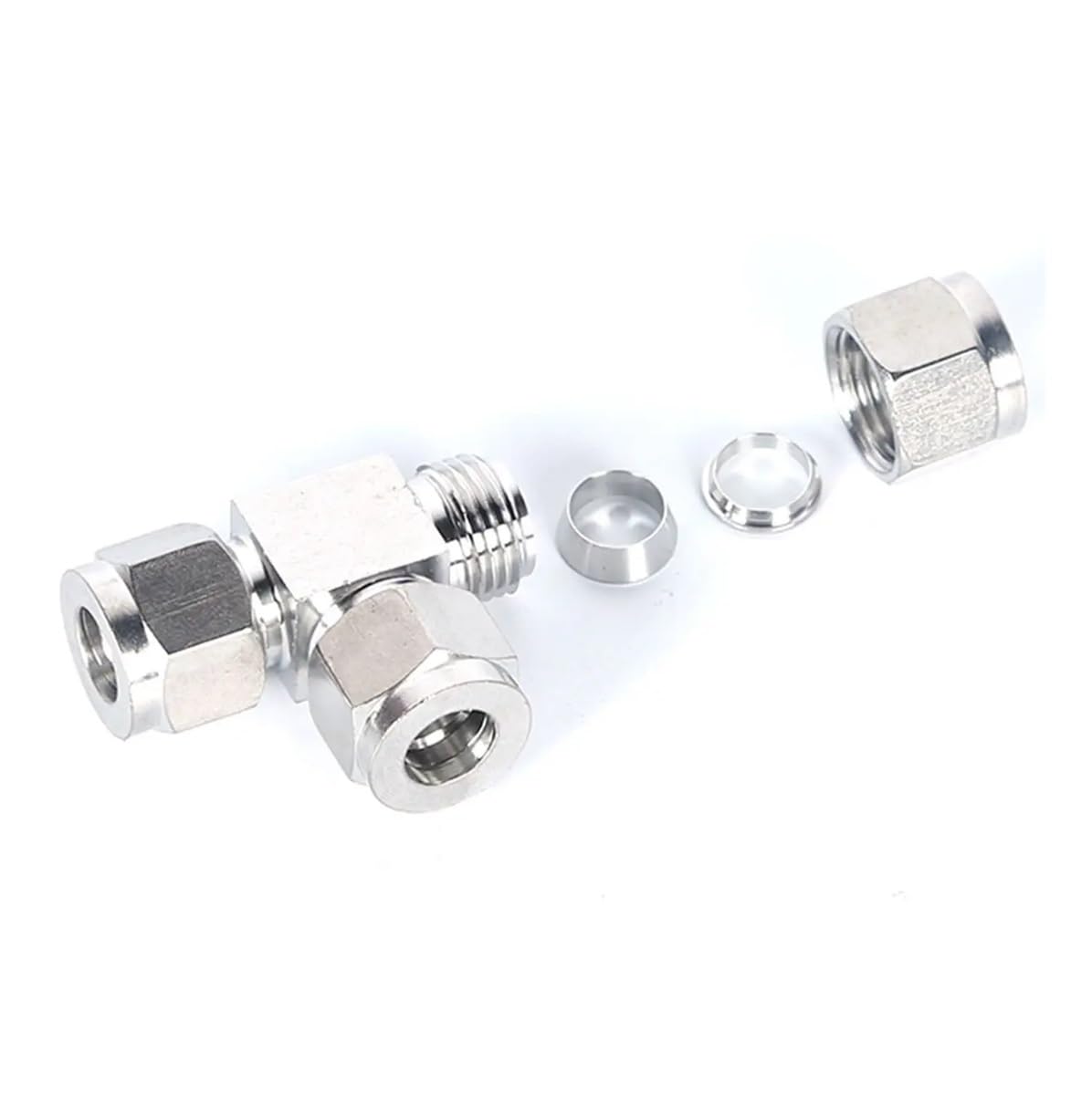 Fit Tube O/D 8mm Tee Equal 3 Ways 304 Stainless Steel Ferrule Pneumatic Air Compression Coupler Adapter Connector Fitting