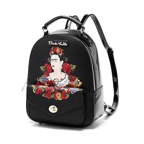 Frida Kahlo Flower Collection Backpack with Front Pocket - Black, Small2