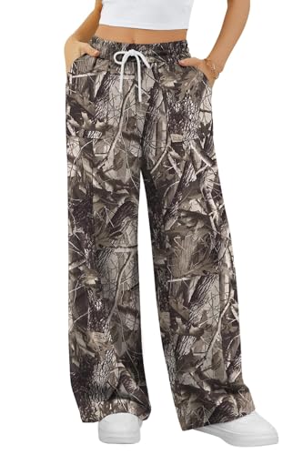 ALIMASHA Sweatpants Women Baggy Wide Leg Lounge Casual Pajama Sweat Pants Women's Sweatpants Comfy Teen Girl Cute y2k Joggers Brown Camo S