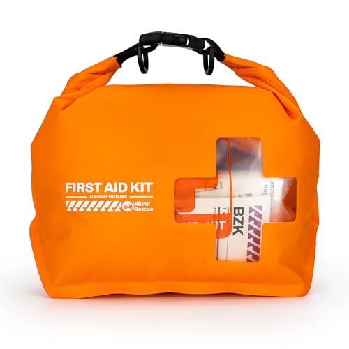 Image of RHINO RESCUE Waterproof Boat First Aid Kit, Lightweight Boat Accessories Dry Bag, Emergency Marine Survival Supplies for Outdoor Kayak, Fishing, Floating, Swimming, Beach & Camping (Orange)