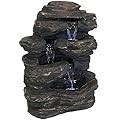 Sunnydaze Rock Falls 24-Inch Resin Outdoor Water Fountain with LED Lights