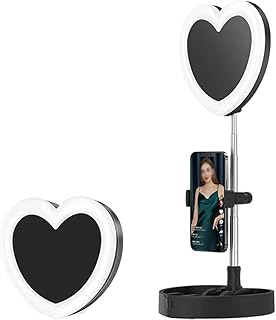 Heart-Shaped Live Broadcast Fill Light,6-inch Mini Desktop Storage Portable Beauty LED Light,Retractable Rod Live Broadcast Bracket Heart-Shaped Live Broadcast Bracket Fill Light,Black