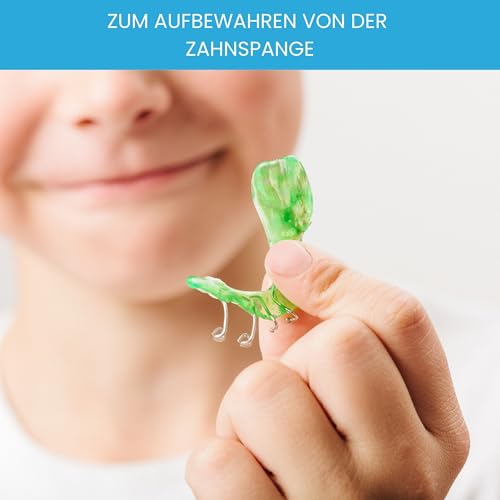 Dr. Bauer's Zahnspangenbox, KFO-Dose, Hygienische Aufbewahrungsbox für Zahnspangen, Prothesen, mit Luftlöchern (hellblau, 4,10cm hoch)