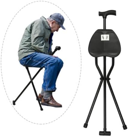 Miniatura 4 de 220 libras plegable asiento palo portátil viaje caña senderismo silla trípode con resistente ajustable ancianos muleta multifuncional 2 en 1