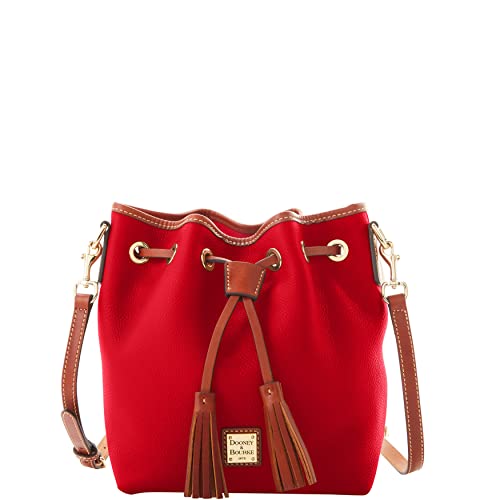 Dooney & Bourke Crossbody Bucket Bags for Women, Pebble Grain Leather Aimee Crossbody Drawstring Purse - Red