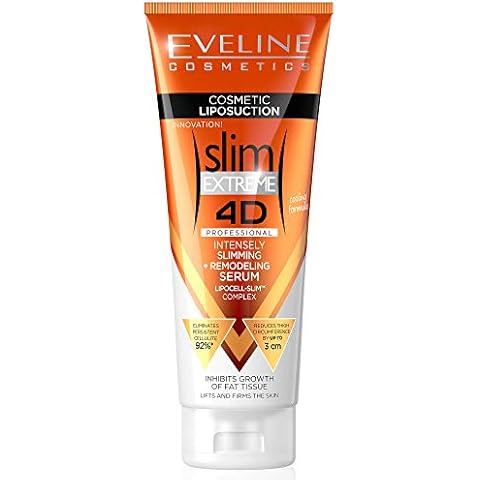 Eveline Cosmetics Slim Extreme 4D Professional Intensely Slimming + Remodeling Serum | 250 ml | Fat Burning Cellulite Slimming Hot Cream | Cooling Formula | Flat Belly, Slim Arms, Legs, Abdomen Cover