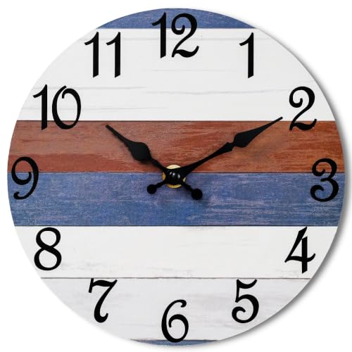 Image of CHYLIN Red Blue Wall Clocks Battery Operated 8 Inch | Easy To Read Vintage Clock Decorative for Kitchen Bedroom Office Bathroom