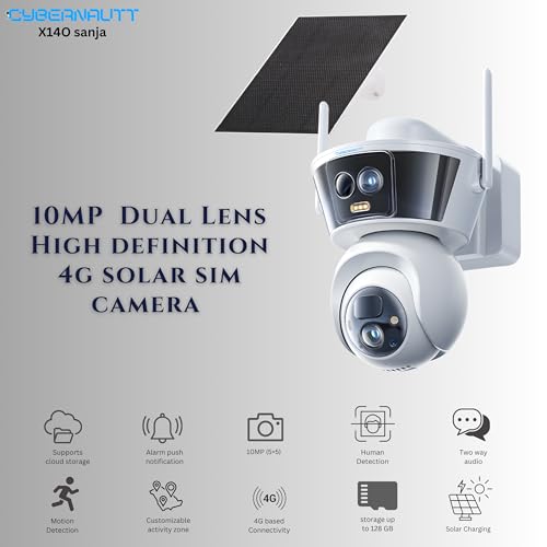 Image of XUGA-Cybernautt SeriesX14O Sanja Dual Lens 12MP 4G Dual Solar Camera | Color Night Vision | Motion Detection | Water Proof | PTZ | Use Air-tel 4G Sim