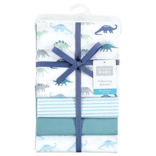 Image of Hudson Baby Unisex Baby Cotton Flannel Receiving Blankets, Soft Teal Dino, One Size