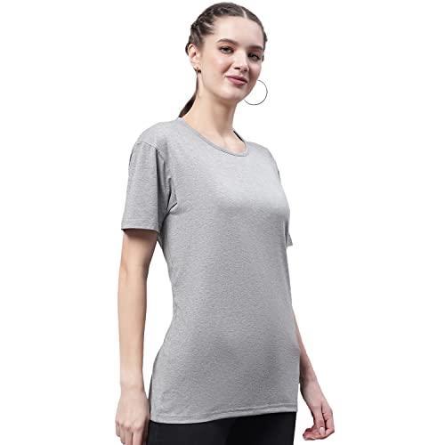 Image of Mack Jonney Women Round Neck Cotton Solid Regular Fit T-Shirt-T Anthraa 001-P