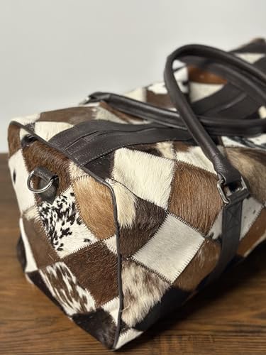 Cowhide Extra Large Duffel Bag, Tricolor Cowhide Bag Travel Bag Gym Bag Weekender Overnight Bag Premium Quality2