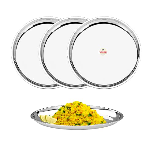 Vinod Stianless Steel China Dish – Serving Dish / Salad Plate / Snack Plate, Set of 4 Pieces, Diameter 22 cm, Smokey Grey, Small (Model Number: VINODCHINADISH224)