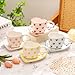 WAIT FLY Heart Shaped Ceramic Coffee Mug Set with Saucer, Tea Cup, Breakfast Cup, Dessert Plate-Red-8 OZ