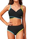 Girls Swimsuits Size 14-16 Teen Girl Bathing Suits 2 Piece V-Neck Thin Straps Color Block Criss Cross Geometric Patterns Solid Color Teen Girl Bikini