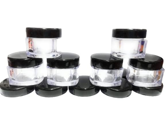 shree maha empty cosmetic sample containers 15 gram with lids, small makeup jars plastic bpa free color-black transparent [ pack of 12 ]