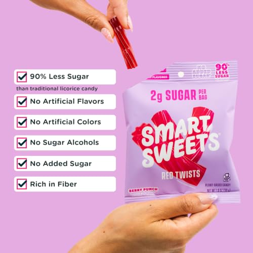 Image of SmartSweets Red Twists, Low Sugar Licorice Candy, 1.8oz Bags, 12 Pack