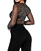 BelleLovin Women's Long Sleeve Glitter Mesh Tee Tops Sexy Night Out Blouse (Black - Mock Neck, Medium)