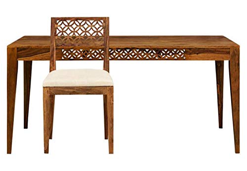 Image of Solid Sheesham Wood 6 Seater Dining Table Set with Cushioned Chairs for Dining Room | Living Room | Home & Office | Hotels Restaurant & Cafe (6 Seater, B-Walnut)