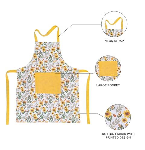 Image of Pixel Home Printed Apron with Centre Pocket Cotton with Glove and Pot Holder (Small Flower)