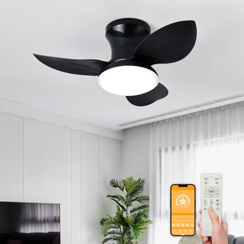 ACFBGFV 25" Ceiling Fan with Remote Control,3000-6000K lights 6 speedModern Reversible DC Motor Indoor Outdoor 3 Blades Ceiling Fans for Patio Bedroom Living Room(black)