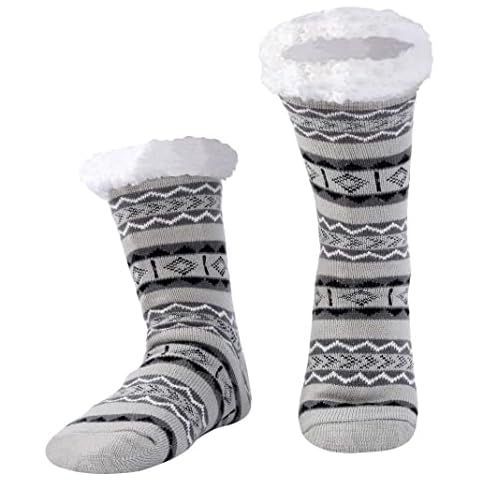 WOTENCE Men's Slipper Socks Fleece Lined Cozy Extra Thick Slipper Socks Winter Non-Slip Home Socks for men Cover