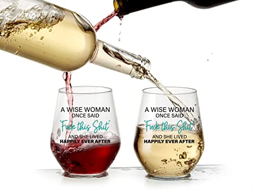 A Wise Woman - Funny Wine Glass For Women, Goodbye, Farewell, Birthday, Divorce, Retirement Going Away, Good Luck, Best Friend, Friendship Gifts For Women, Female Coworker, 15Oz Stemless Wine Glass #TOP5