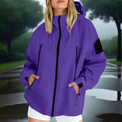 Rain Coats for Women Lightweight Waterproof Rain Jacket Outdoor Hiking Hooded Travel Jacket Windbreaker with Pocket2