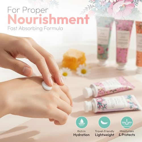 Laura Ashley Hand Cream Set - 7 Piece Hand Lotion Collection for Women, Travel Size Moisturizing Lotion for Dry Skin with Rose, Lavender, Magnolia & Floral Scents - 30ml Each