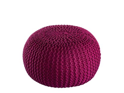 kreatives Wohnen Pouf Premium ø45cm Sitzhocker Strickpouf Innen Terrasse Pool Garten nachhaltig Bordeaux - Amaranth