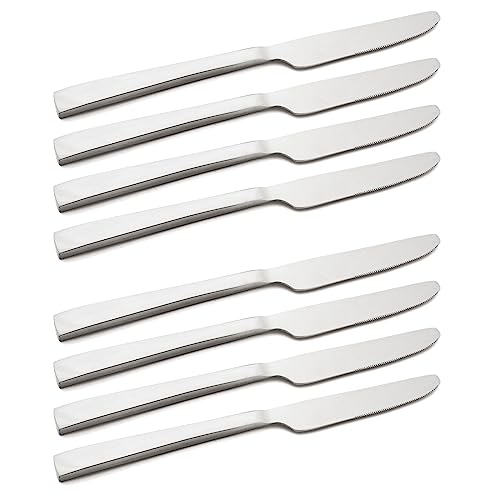 snplowum 8-Piece Dinner Knife, Serrated 18/10 Stainless Steel Steak Knife, Mirror Silver Heavy Table Knife Set Butter Cheese Flatware Knives ?9-inch, Set of 8