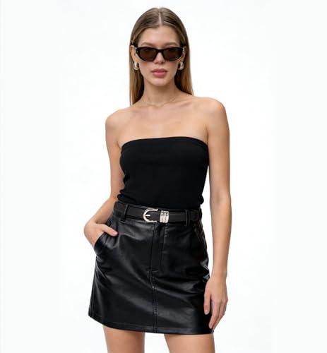 Image of Aurolran Women's Leather Belt with Buckle - Ideal for Dresses, Jeans, and Coats