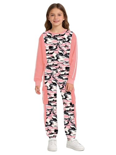 Yartina Girls Fashion Tracksuit Long Sleeve Elastic Cuffs Top with Loose Pants for Casual Life Street Dance Pink 6 Years