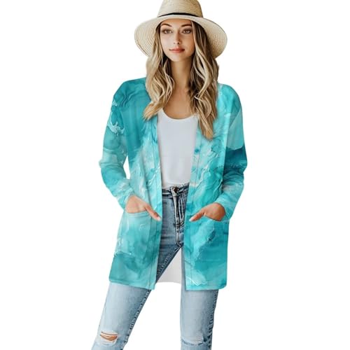 Image of Biyejit Women's Long Sleeve Open Front Cardigan Casual Loose Lightweight Cardigans with Pockets Drape Cardigan