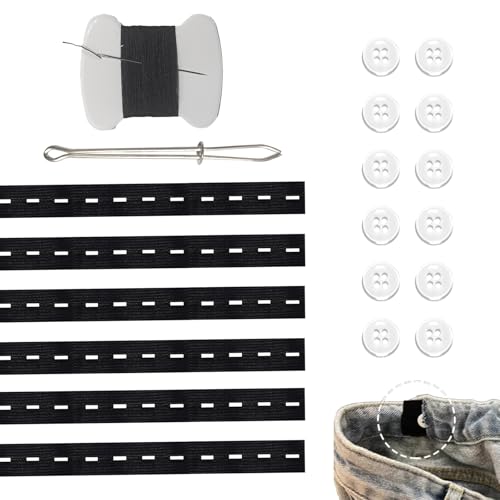 6 Packs Pant Waist Tightener Adjuster for Loose Pants Adjustable Waistband Size Clips Jeans Button Tighteners for Women Men Make Jeans Smaller Easy Fit Waist Adjusting Band Black