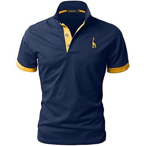 GNRSPTY Poloshirt Herren Kurzarm Polohemd Giraffe Stickerei Einfarbig T-Shirt S-XXL,Blau 1,XXL