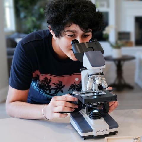 AmScope - Microscopio binoculare composto 40X-2500X, LED, microscopio biologico da laboratorio con palco 3D per studenti e adulti - B120C-EUL