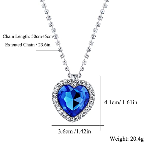 AILUOR Heart of The Ocean Neckalce, Royal Blue Crystal Created Sapphire Pendant with Silver Plated Necklace Jewelry4